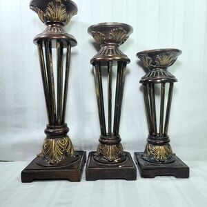 Vintage-Inspired Brown and Gold Candle Holders